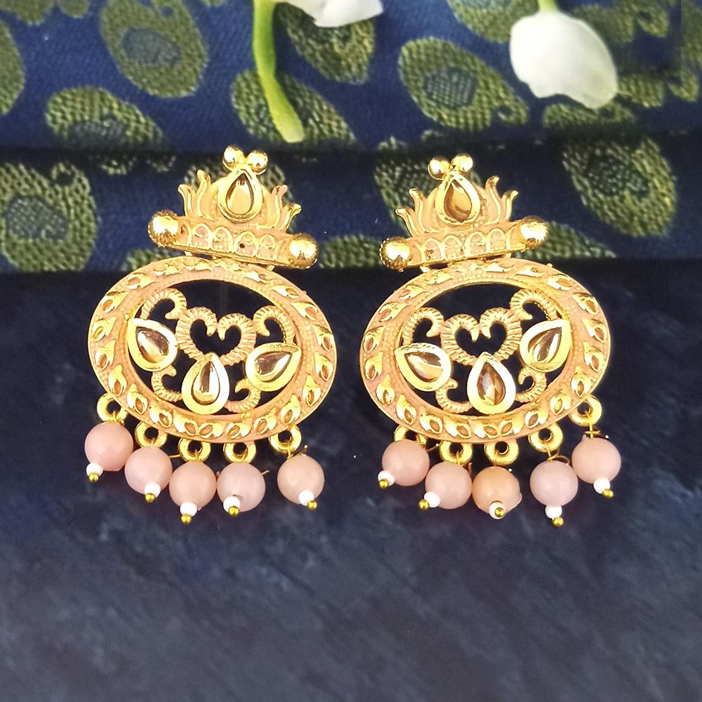 Woma Peach Matte Meenakari Dangler Beads Drop Earrings - 1318092D