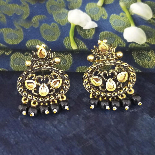 22K Gold Drop Earrings for Women with Black Stones & Black Beads -  235-GER16180 in 7.000 Grams