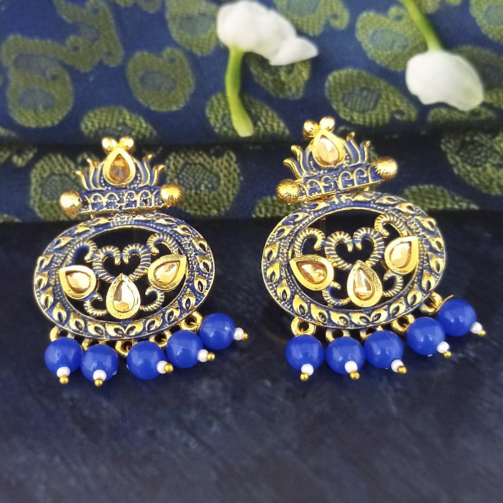 Woma Blue Matte Meenakari Dangler Beads Drop Earrings - 1318092G