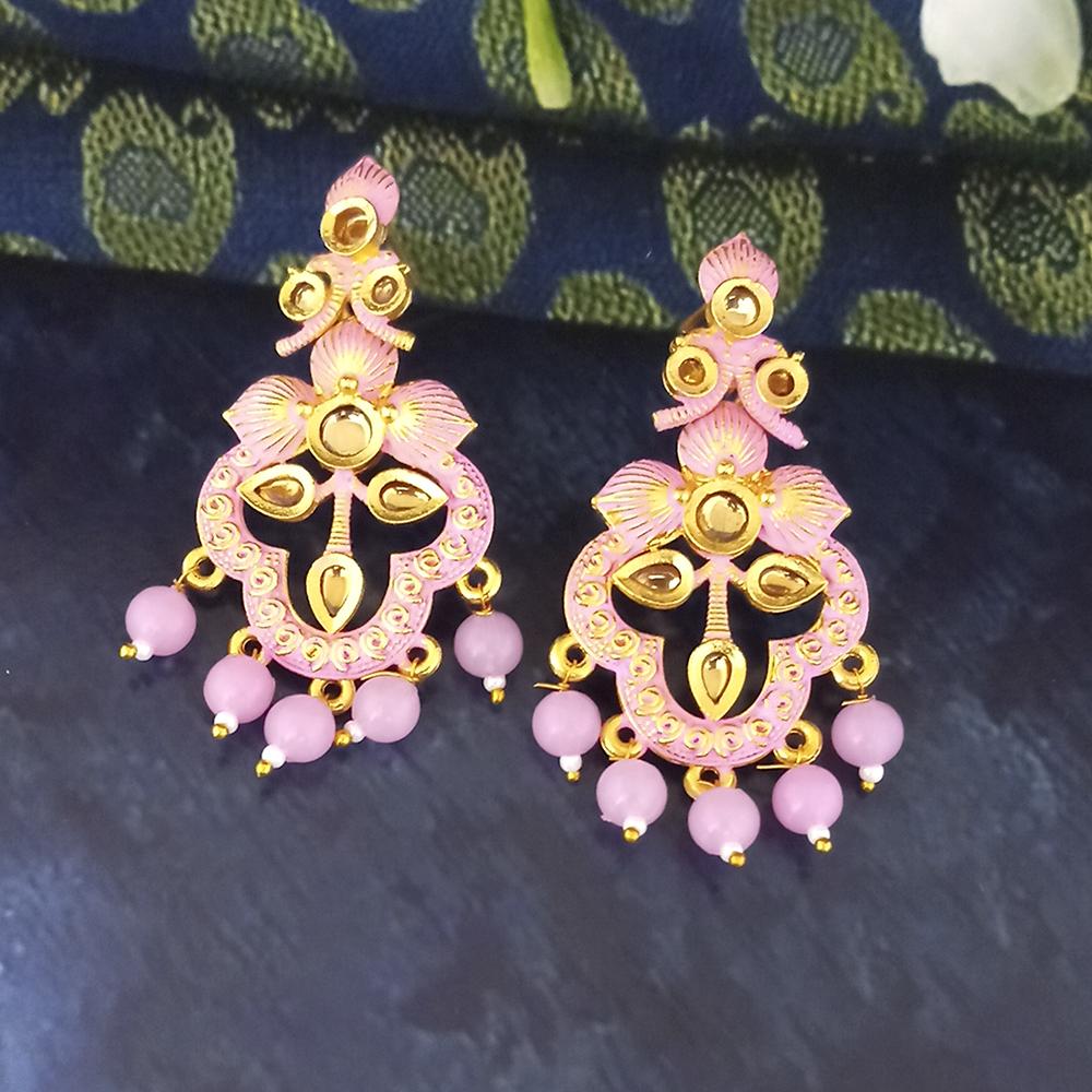 Woma Pink Matte Meenakari Dangler Beads Drop Earrings - 1318093A