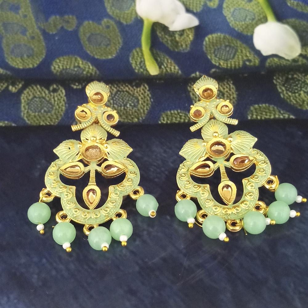 Woma Green Matte Meenakari Dangler Beads Drop Earrings - 1318093B