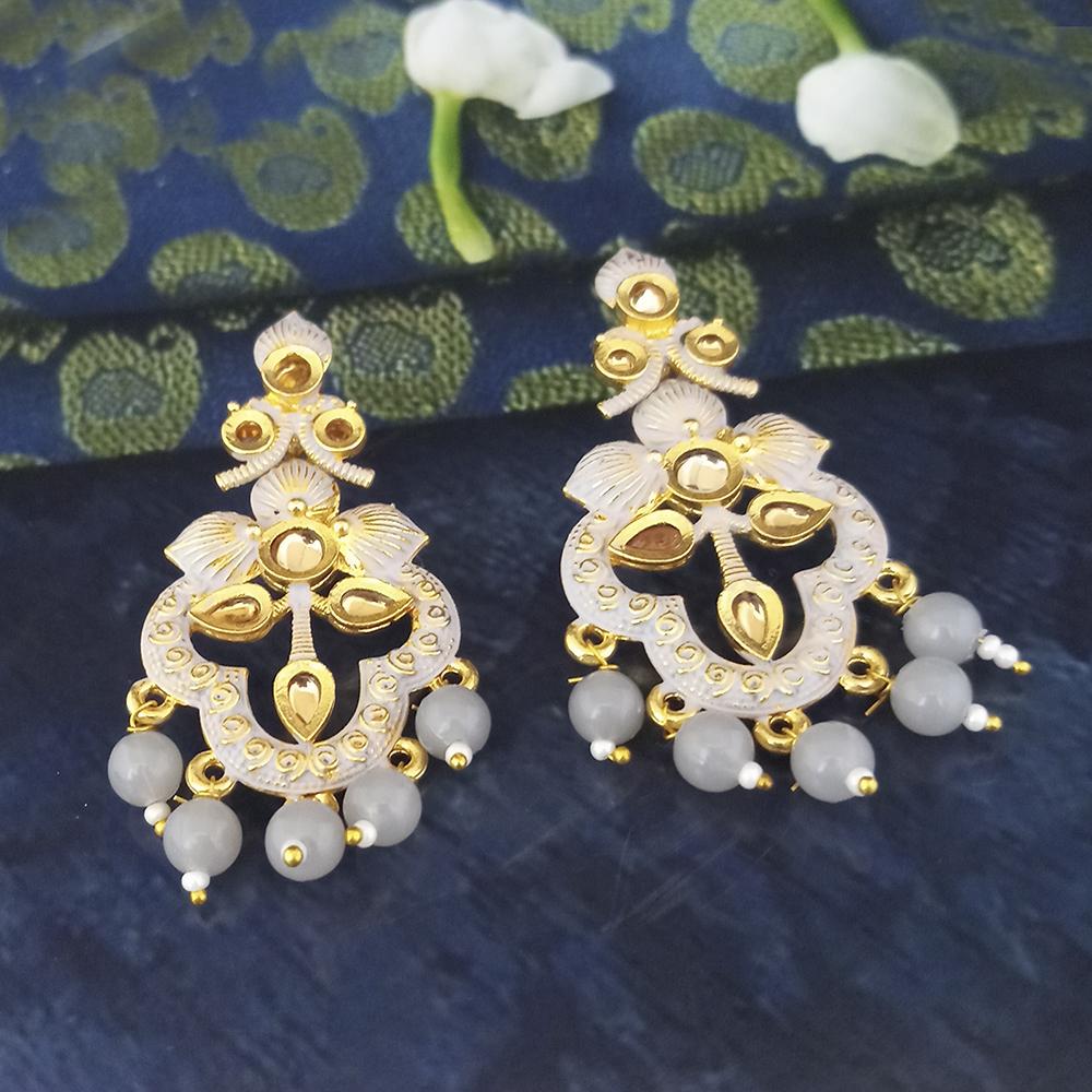 Woma Grey Matte Meenakari Dangler Beads Drop Earrings - 1318093C