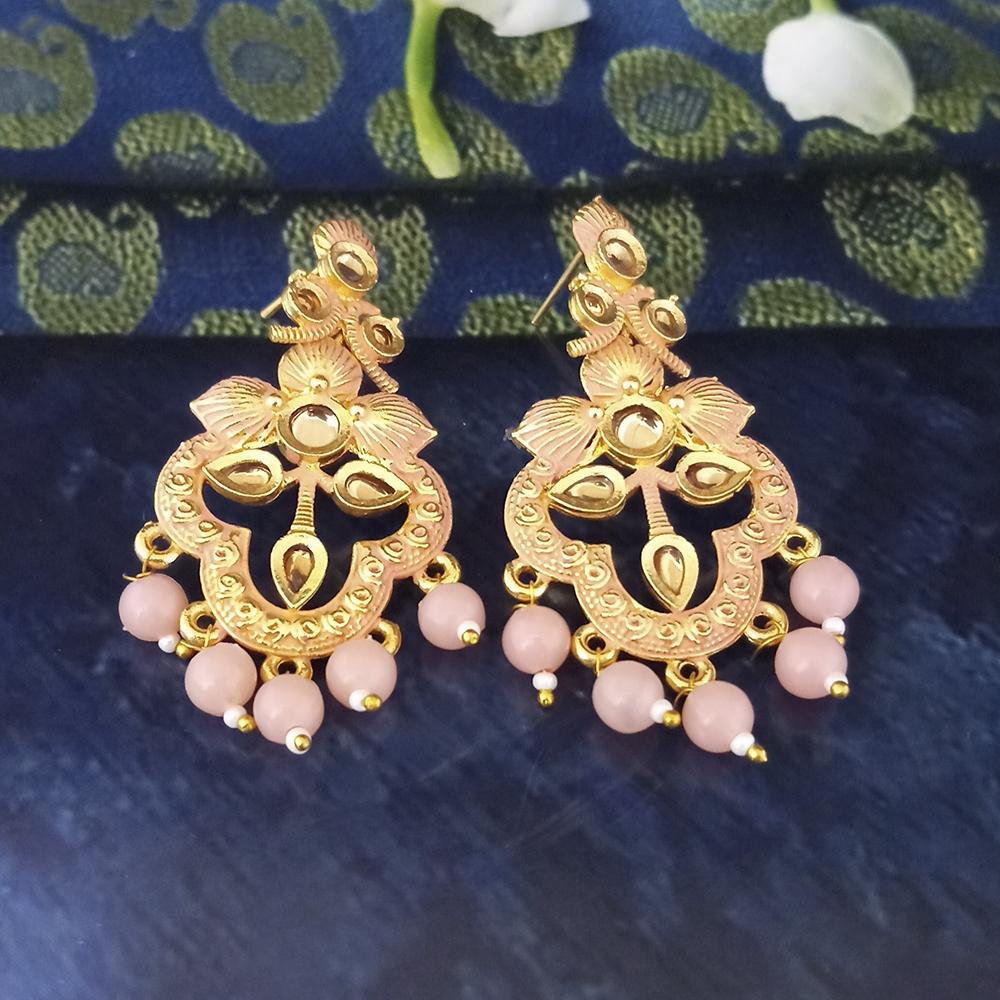 Woma Peach Matte Meenakari Dangler Beads Drop Earrings - 1318093D