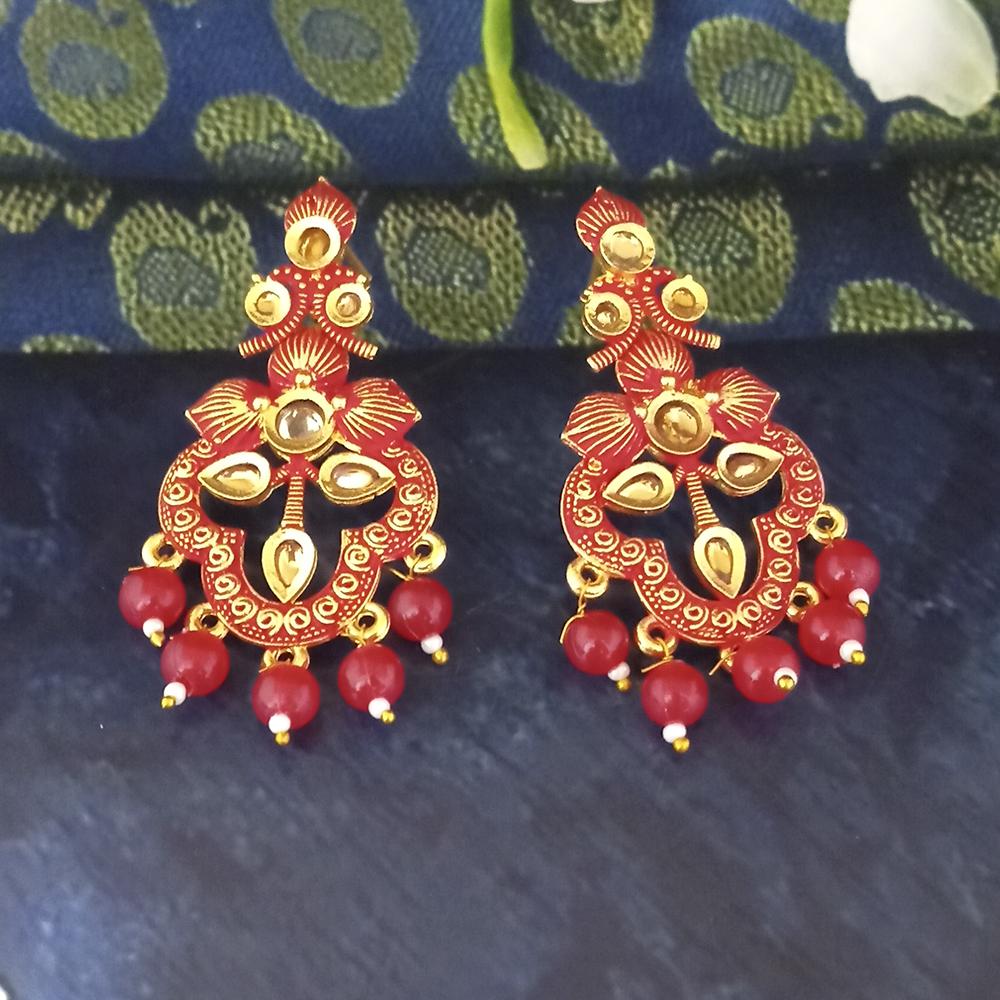 Woma Red Matte Meenakari Dangler Beads Drop Earrings - 1318093F