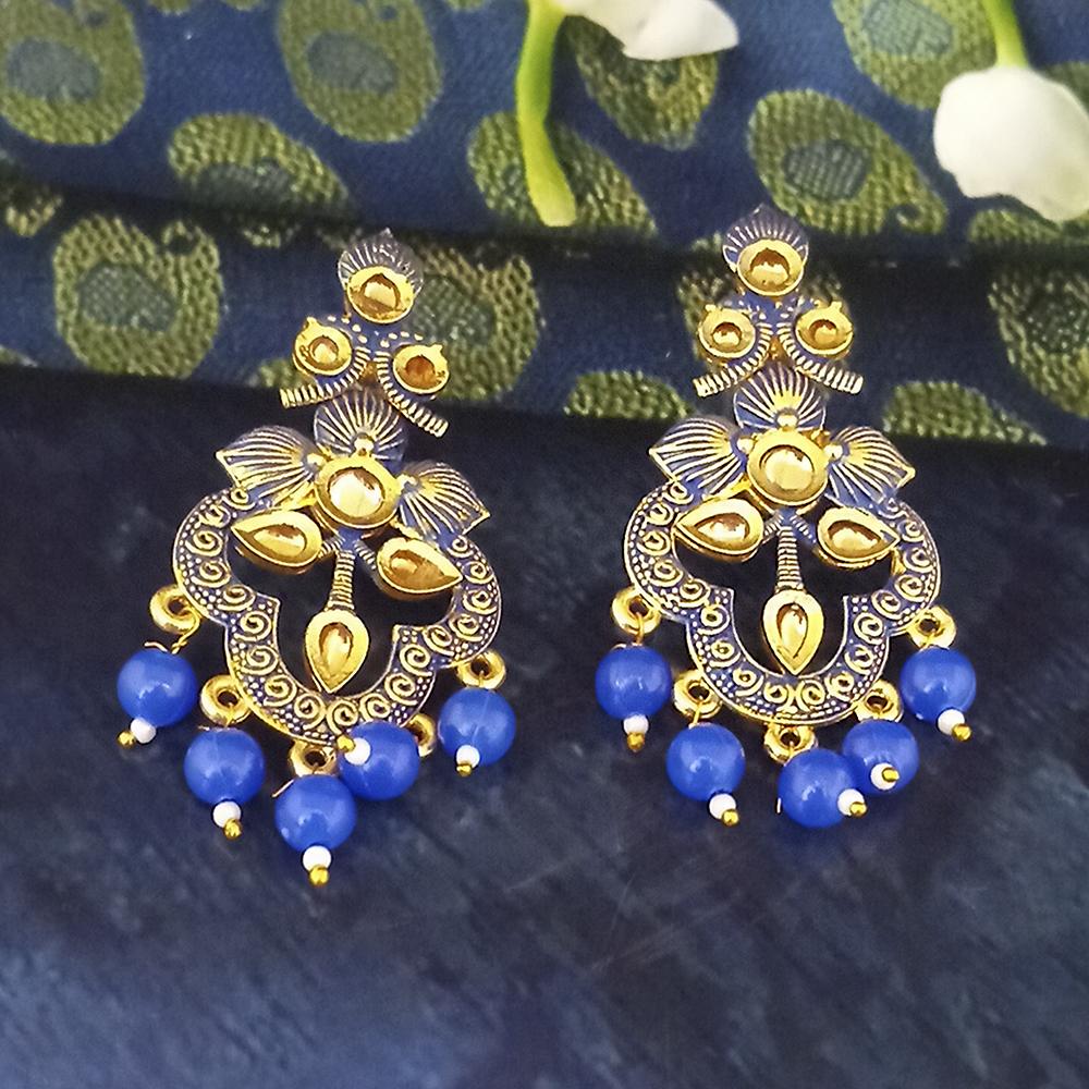 Woma Blue Matte Meenakari Dangler Beads Drop Earrings - 1318093G