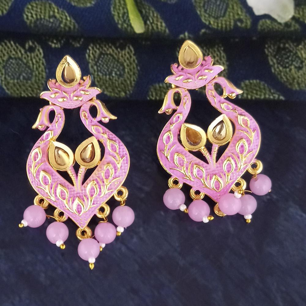 Woma Pink Matte Meenakari Dangler Beads Drop Earrings - 1318094A