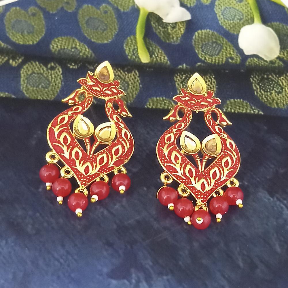 Woma Red Matte Meenakari Dangler Beads Drop Earrings - 1318094F