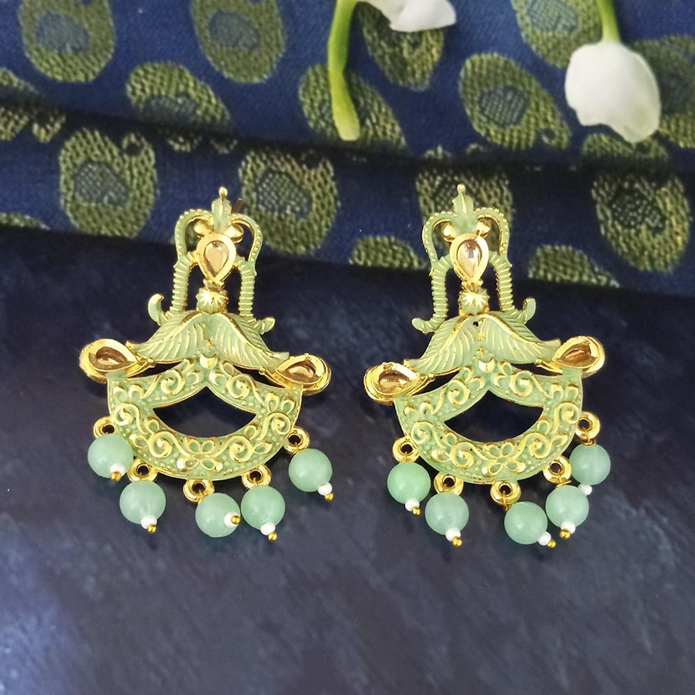 Woma Green Matte Meenakari Dangler Beads Drop Earrings - 1318095B