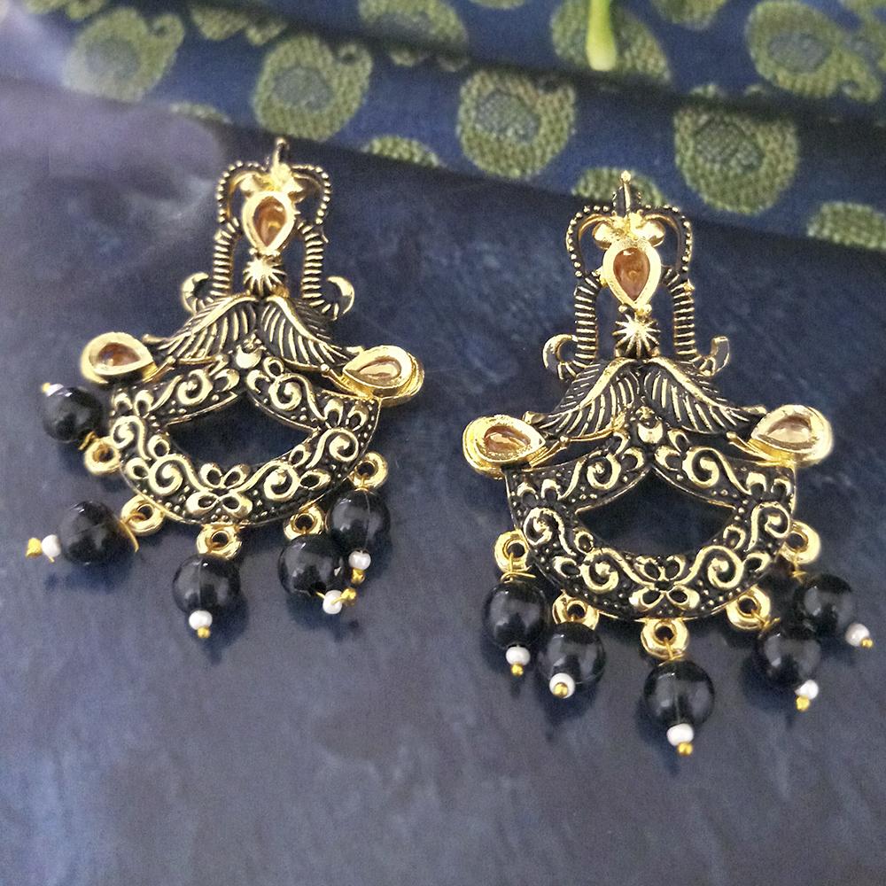 Woma Black Matte Meenakari Dangler Beads Drop Earrings - 1318095E