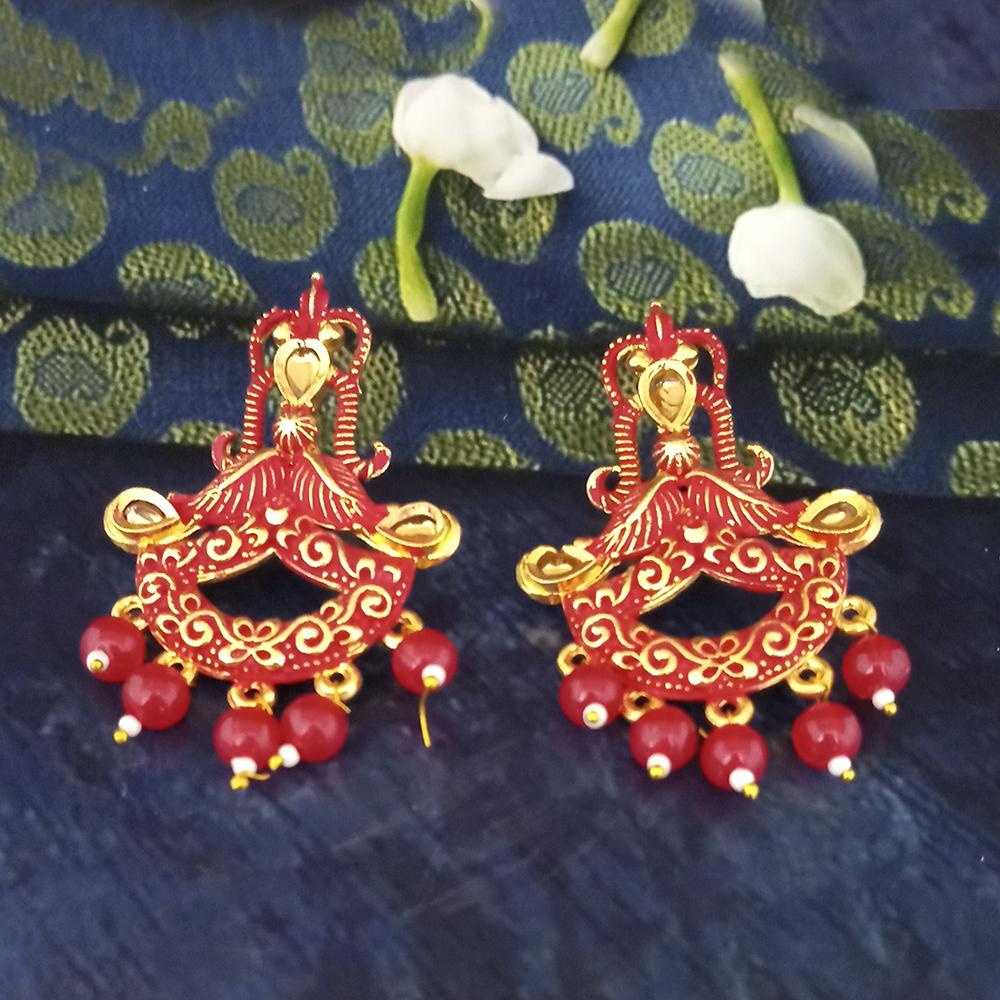 Woma Red Matte Meenakari Dangler Beads Drop Earrings - 1318095F