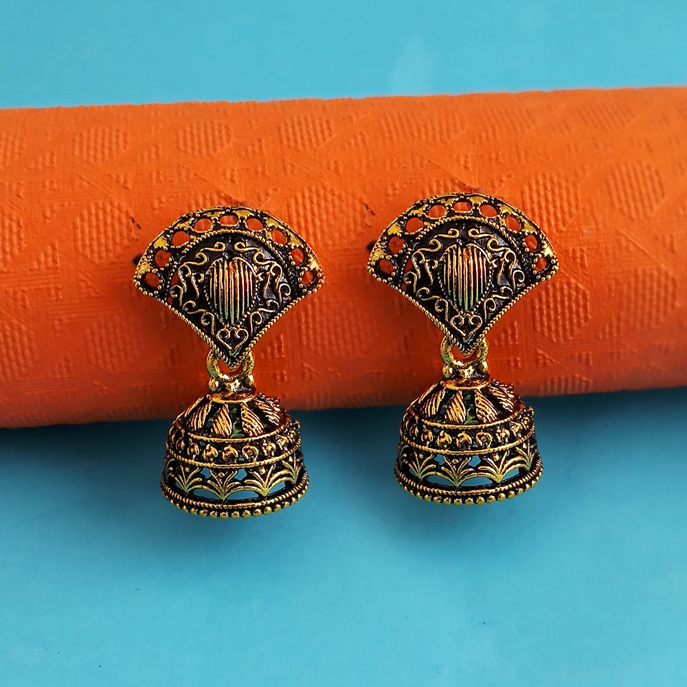 Woma Floral Antique Gold Plated Jhumki Earrings