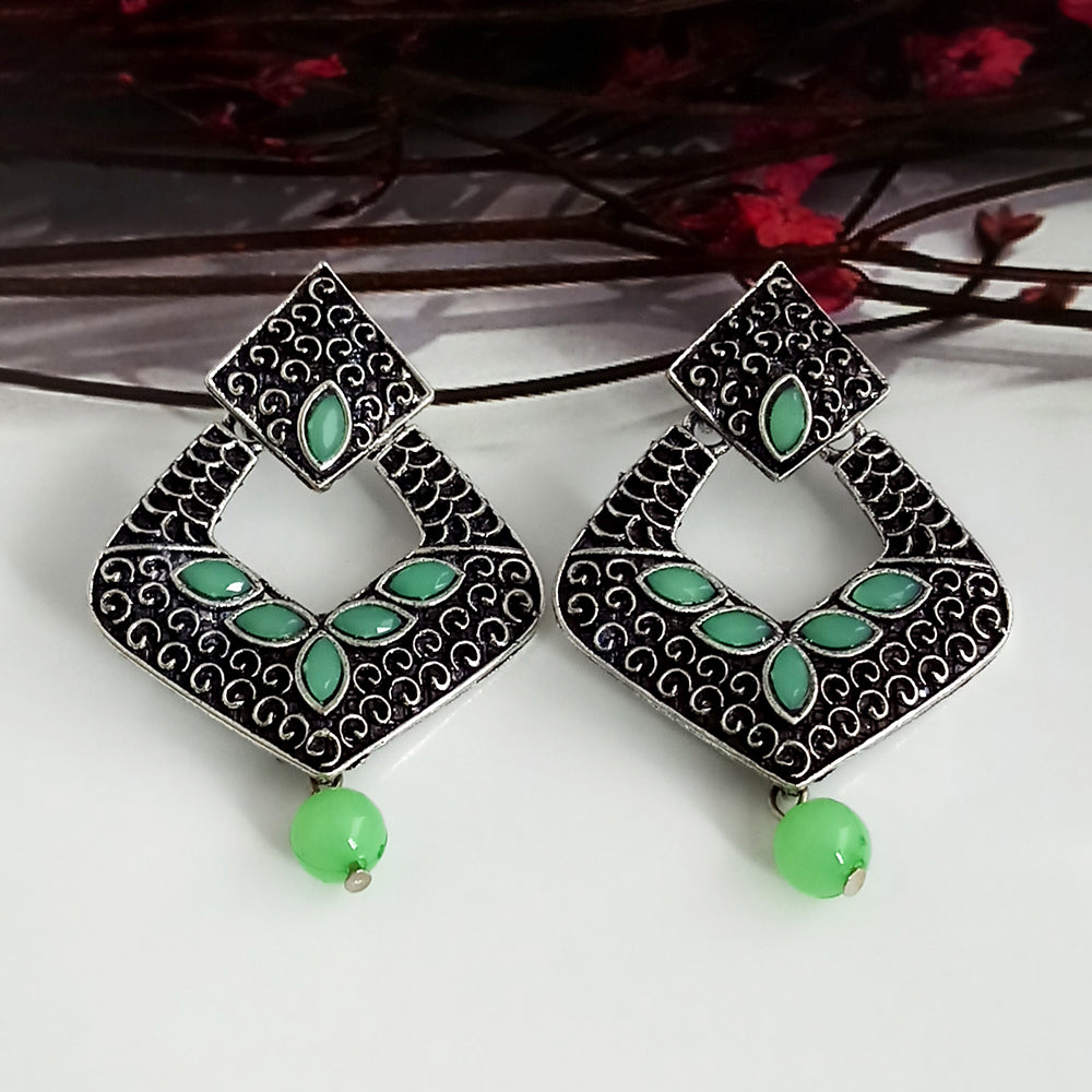 Woma Oxidised Plated Green Dangler Earrings