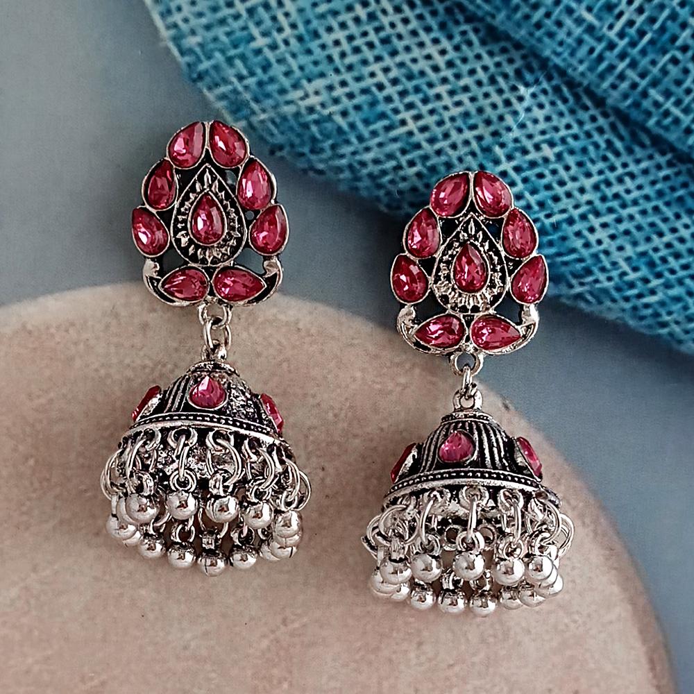 Woma Pink Austrian Stone Oxidised Jhumka Earrings -1318328E