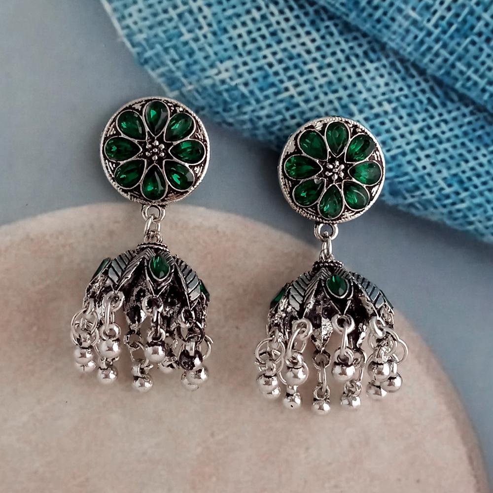 Woma Green Austrian Stone Oxidised Jhumka Earrings -1318332A