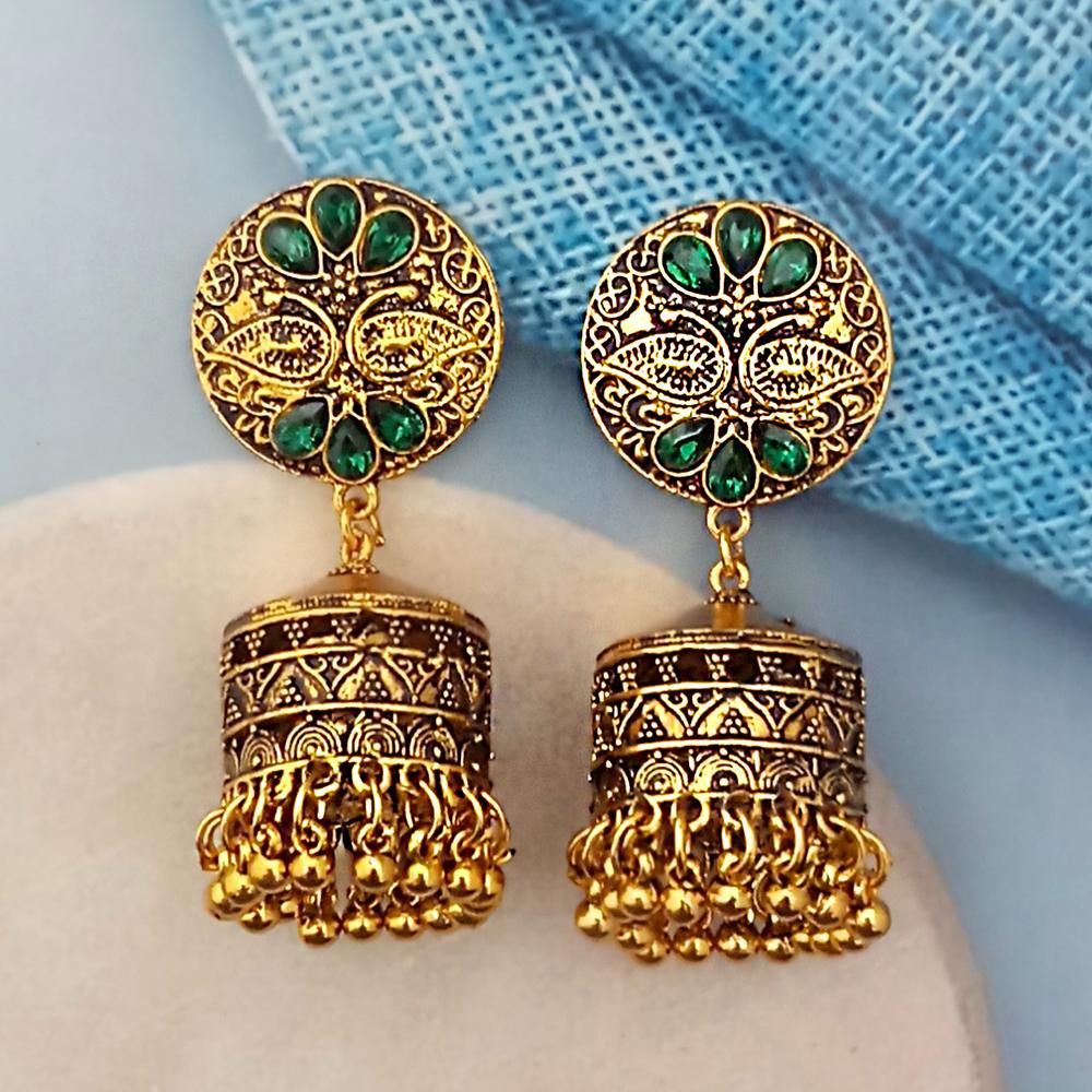 Woma Green Austrian Stone Gold Plated Jhumka Earrings - 1318342A