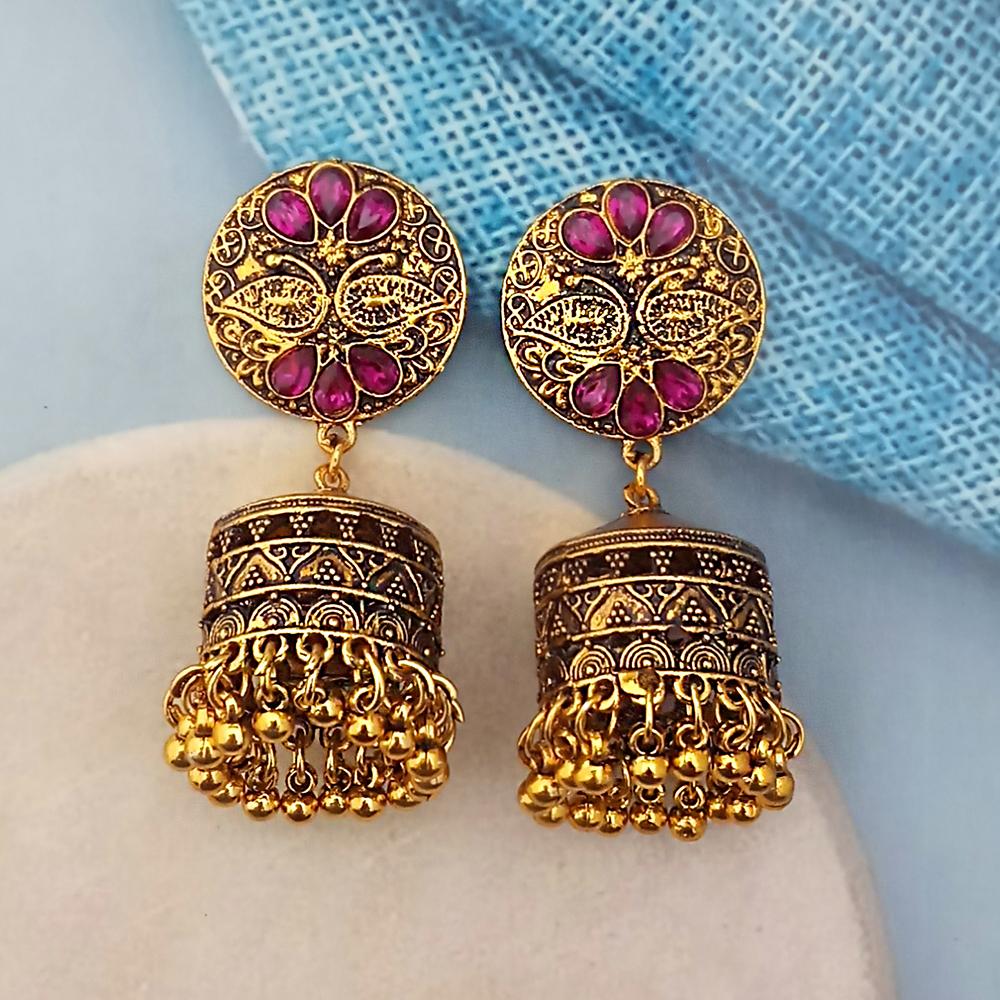 Woma Purple Austrian Stone Gold Plated Jhumka Earrings - 1318342B