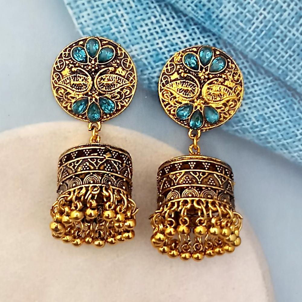 Woma Blue Austrian Stone Gold Plated Jhumka Earrings - 1318342C