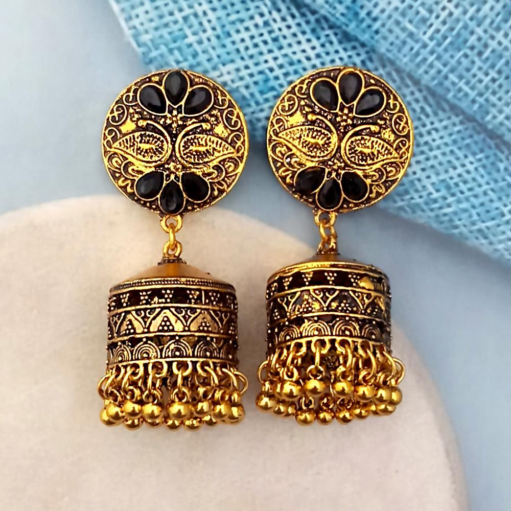 Woma Black Austrian Stone Gold Plated Jhumka Earrings - 1318342D