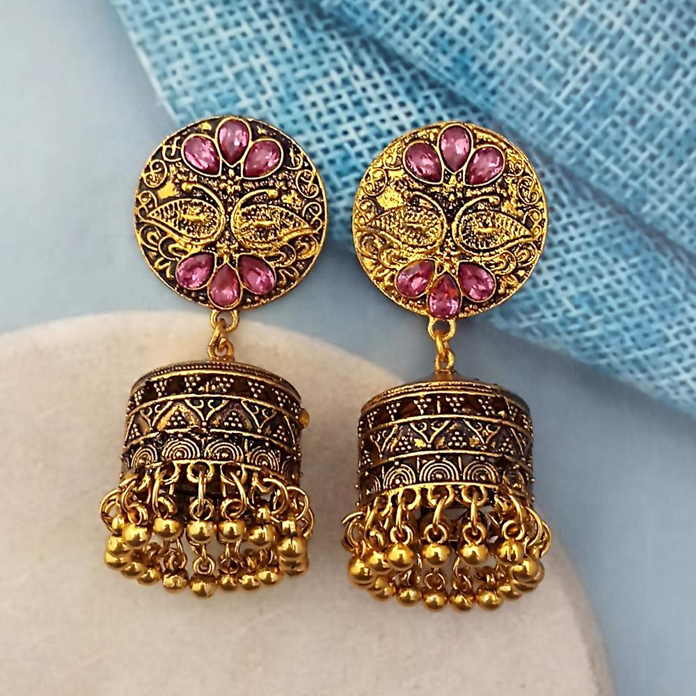 Woma Pink Austrian Stone Gold Plated Jhumka Earrings - 1318342E