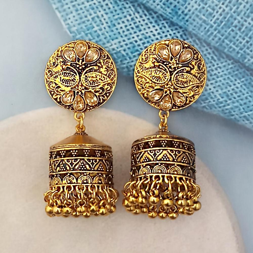 Woma Brown Austrian Stone Gold Plated Jhumka Earrings - 1318342F
