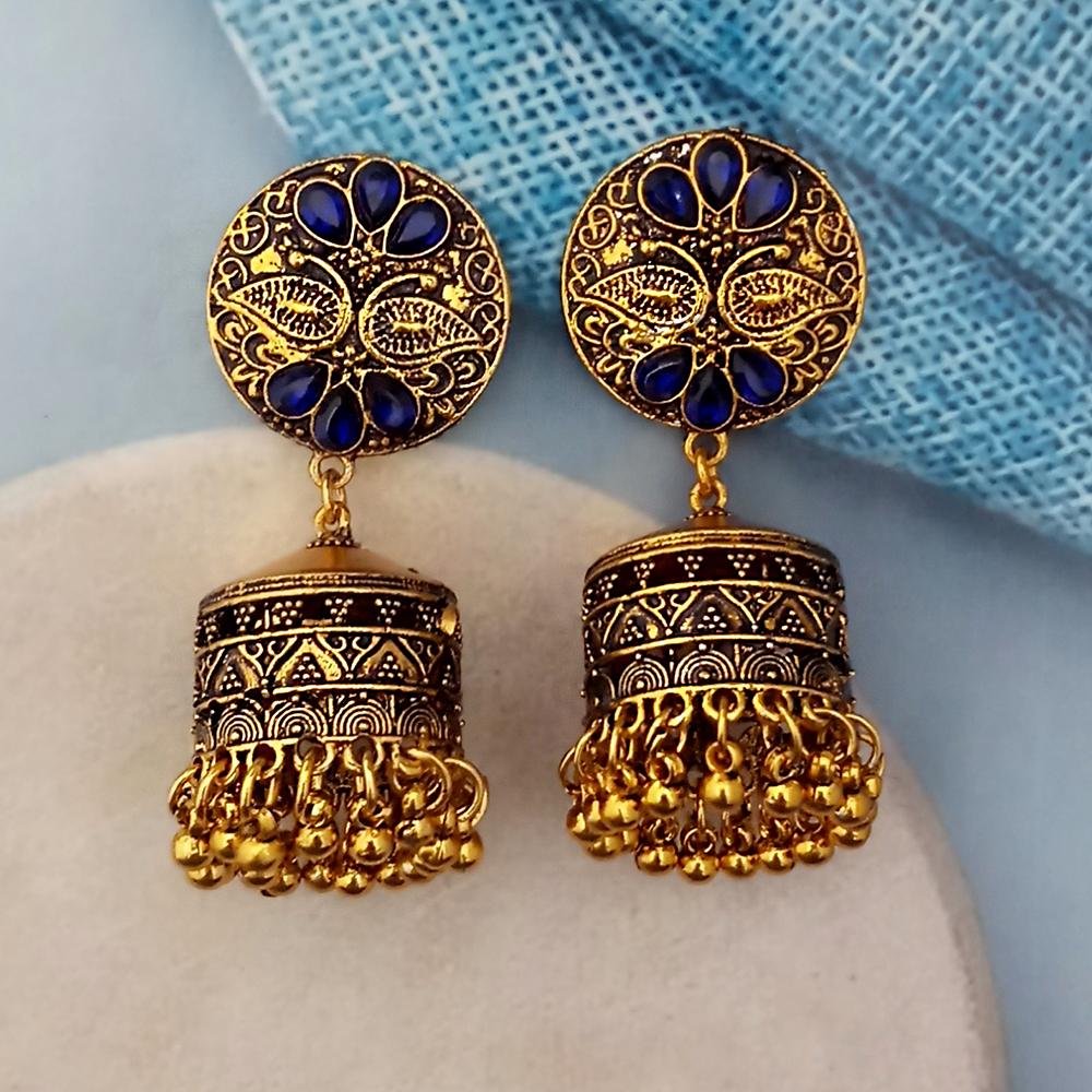 Woma Blue Austrian Stone Gold Plated Jhumka Earrings - 1318342G