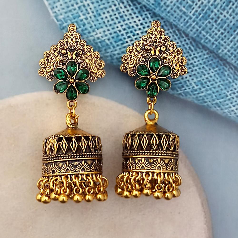 Woma Green Austrian Stone Gold Plated Jhumka Earrings - 1318343A