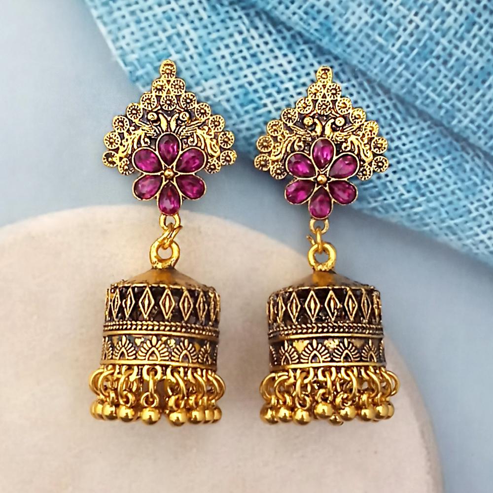 Woma Purple Austrian Stone Gold Plated Jhumka Earrings - 1318343B