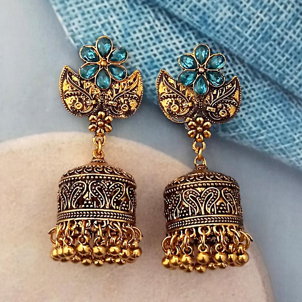 Woma Blue Austrian Stone Gold Plated Jhumka Earrings - 1318344C