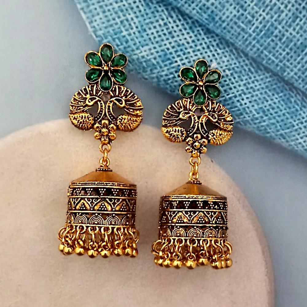 Woma Green Austrian Stone Gold Plated Jhumka Earrings - 1318345A