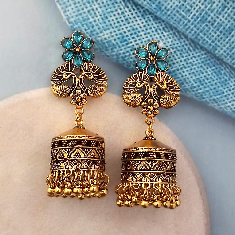Woma Blue Austrian Stone Gold Plated Jhumka Earrings - 1318345C