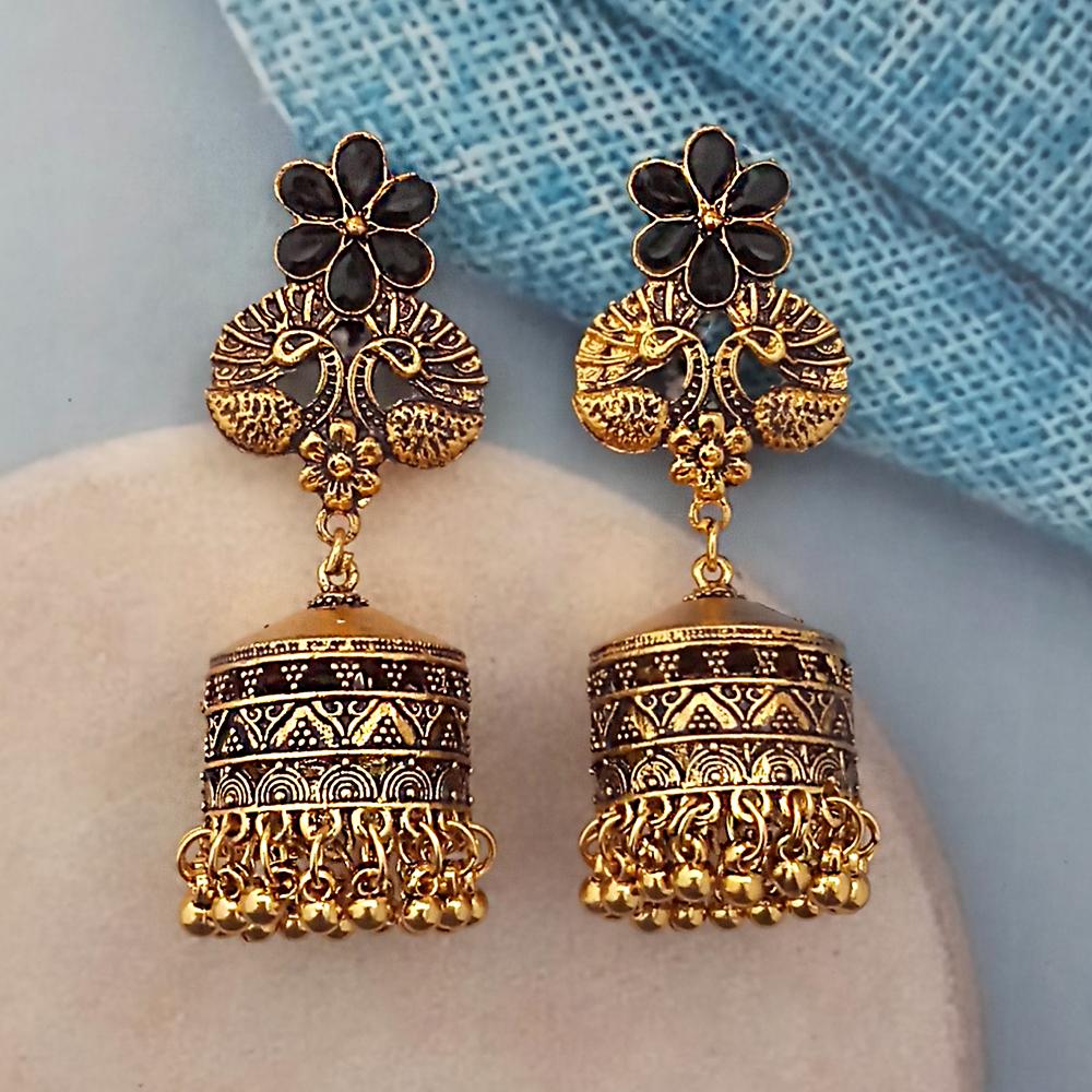 Woma Black Austrian Stone Gold Plated Jhumka Earrings - 1318345D