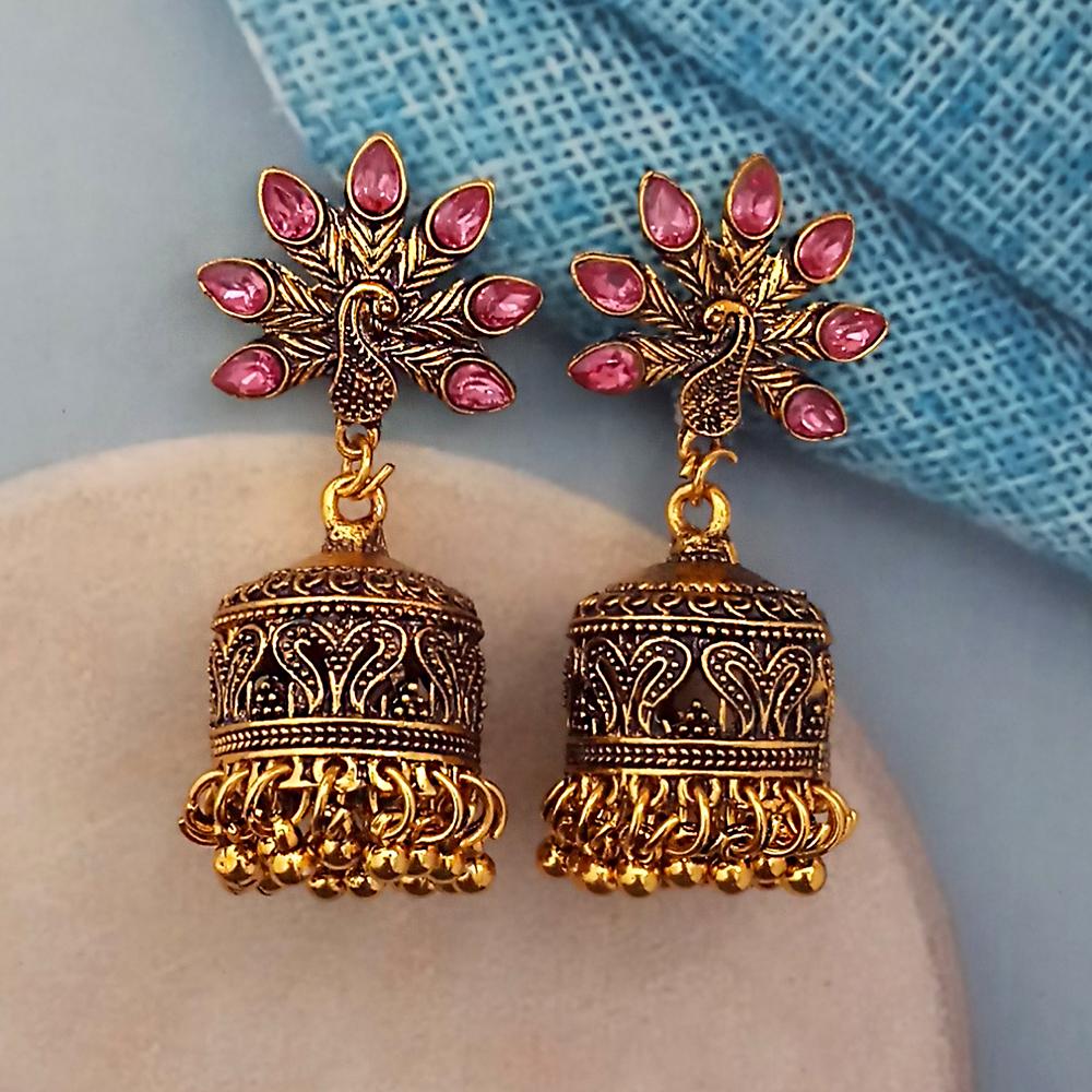 Woma Pink Austrian Stone Gold Plated Jhumka Earrings - 1318346E