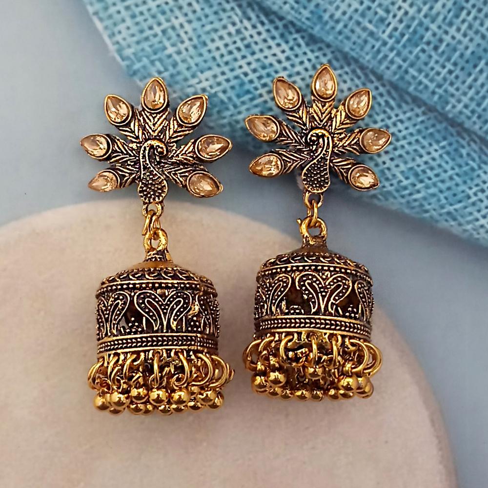 Woma Brown Austrian Stone Gold Plated Jhumka Earrings - 1318346F