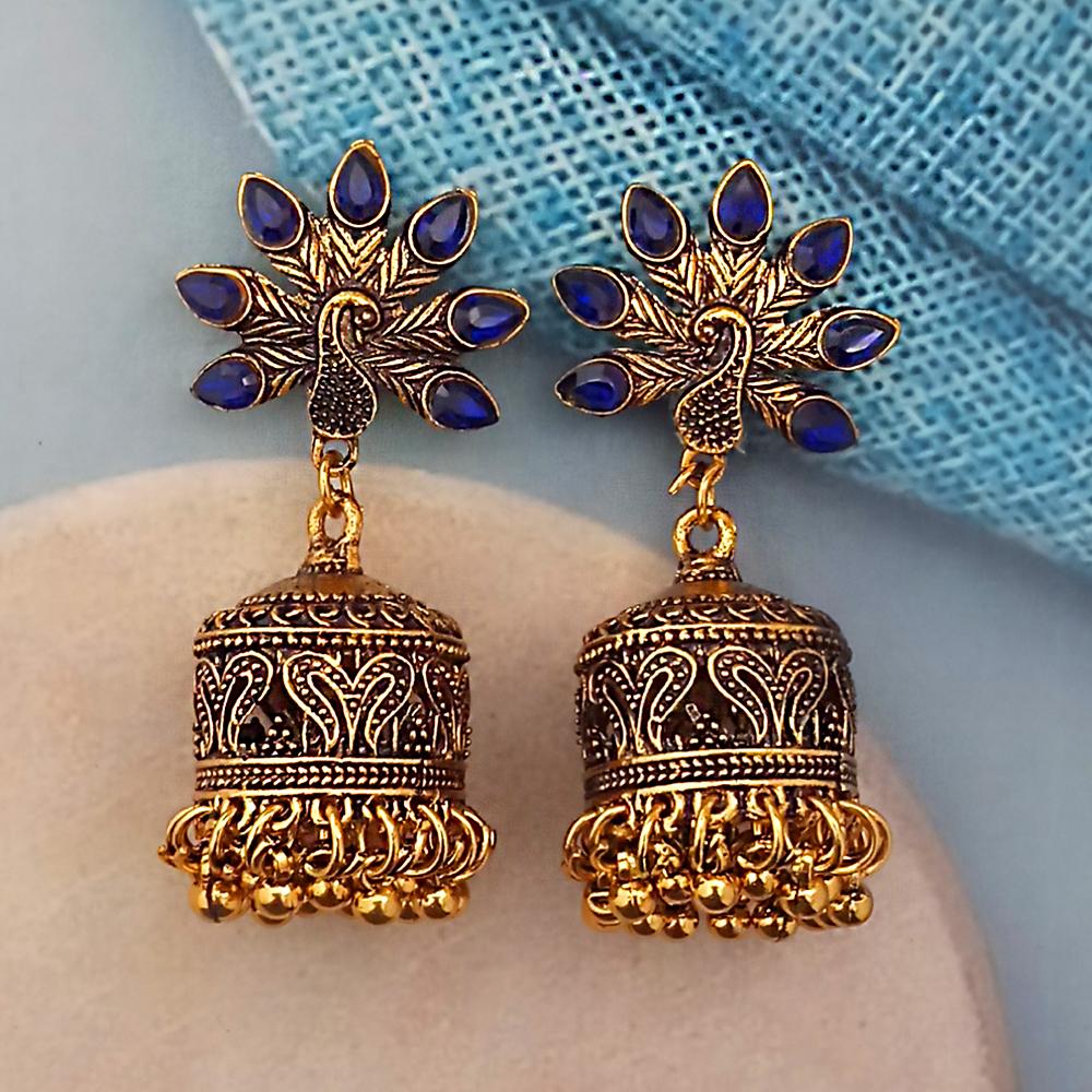 Woma Blue Austrian Stone Gold Plated Jhumka Earrings - 1318346G
