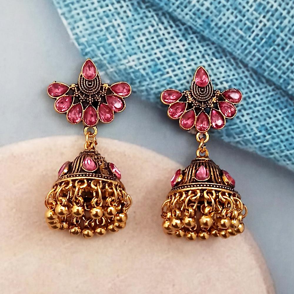 Woma Pink Austrian Stone Gold Plated Jhumka Earrings - 1318350E