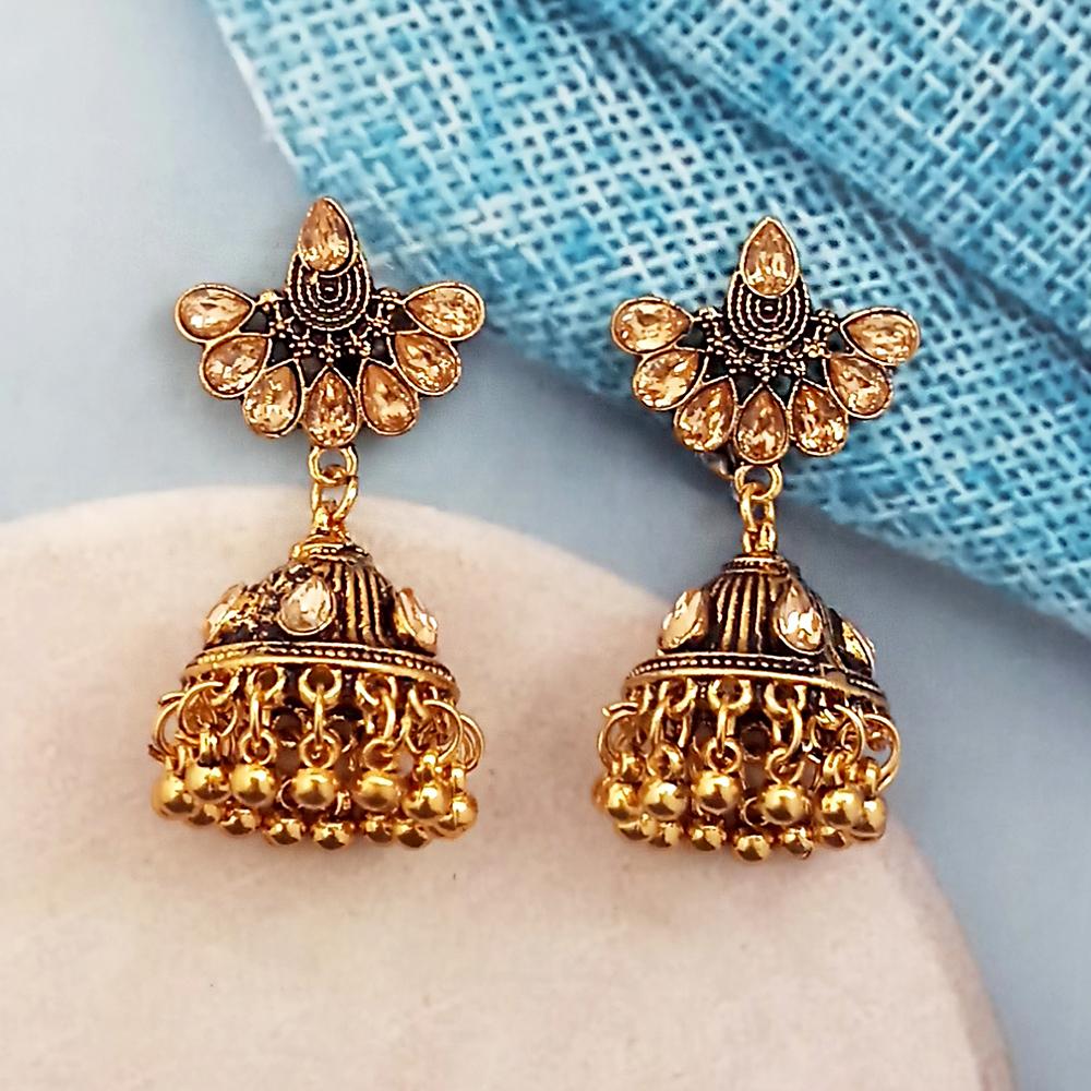 Woma Brown Austrian Stone Gold Plated Jhumka Earrings - 1318350F