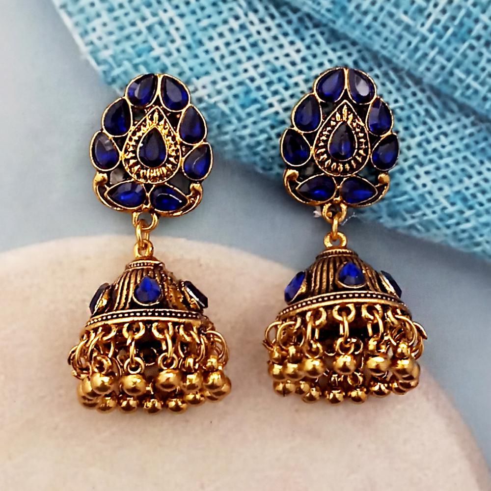 Woma Blue Austrian Stone Gold Plated Jhumka Earrings - 1318351G