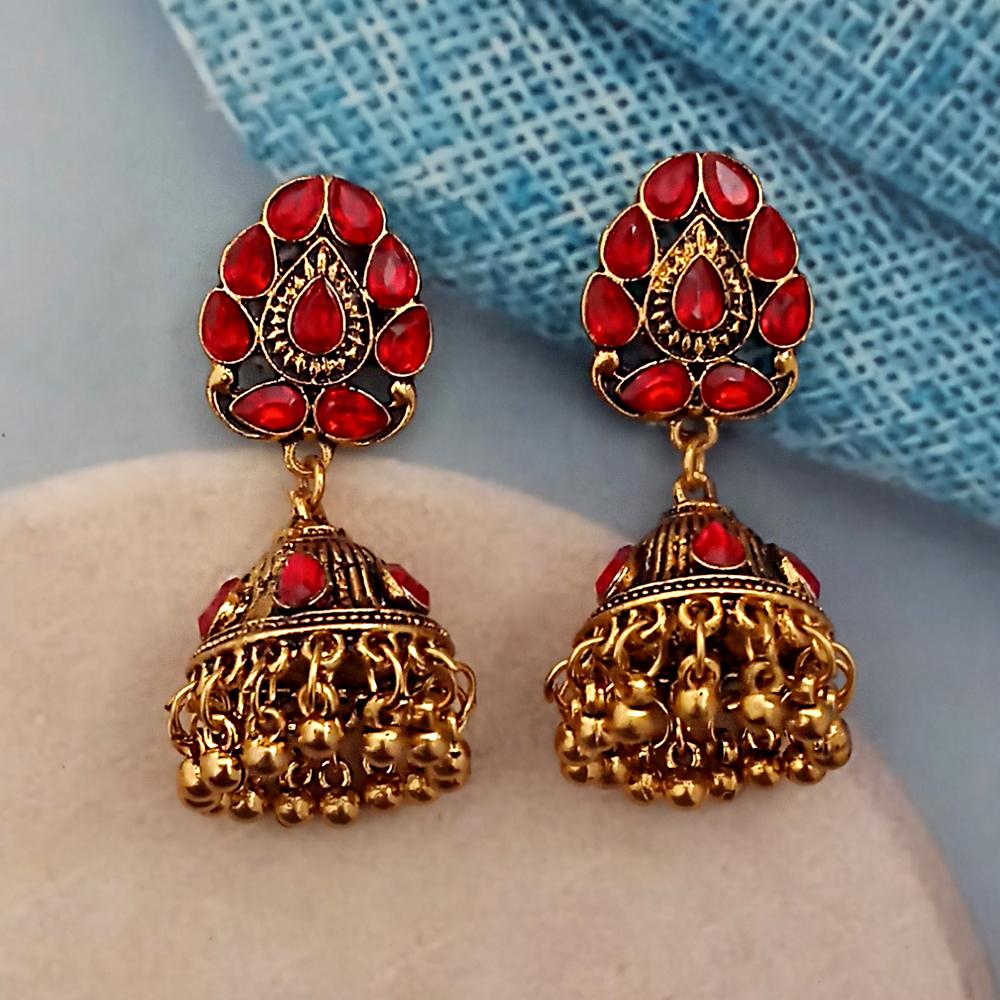 Woma Red Austrian Stone Gold Plated Jhumka Earrings - 1318351H