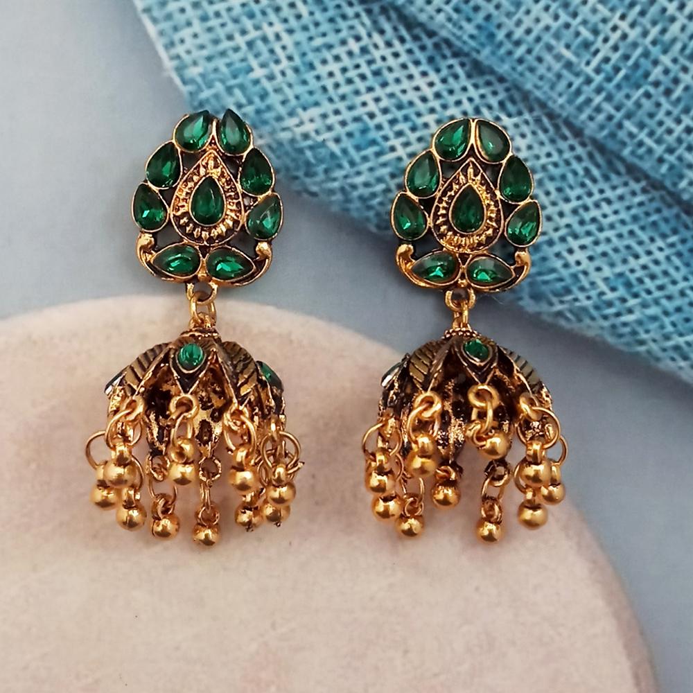 Woma Green Austrian Stone Gold Plated Jhumka Earrings - 1318352A