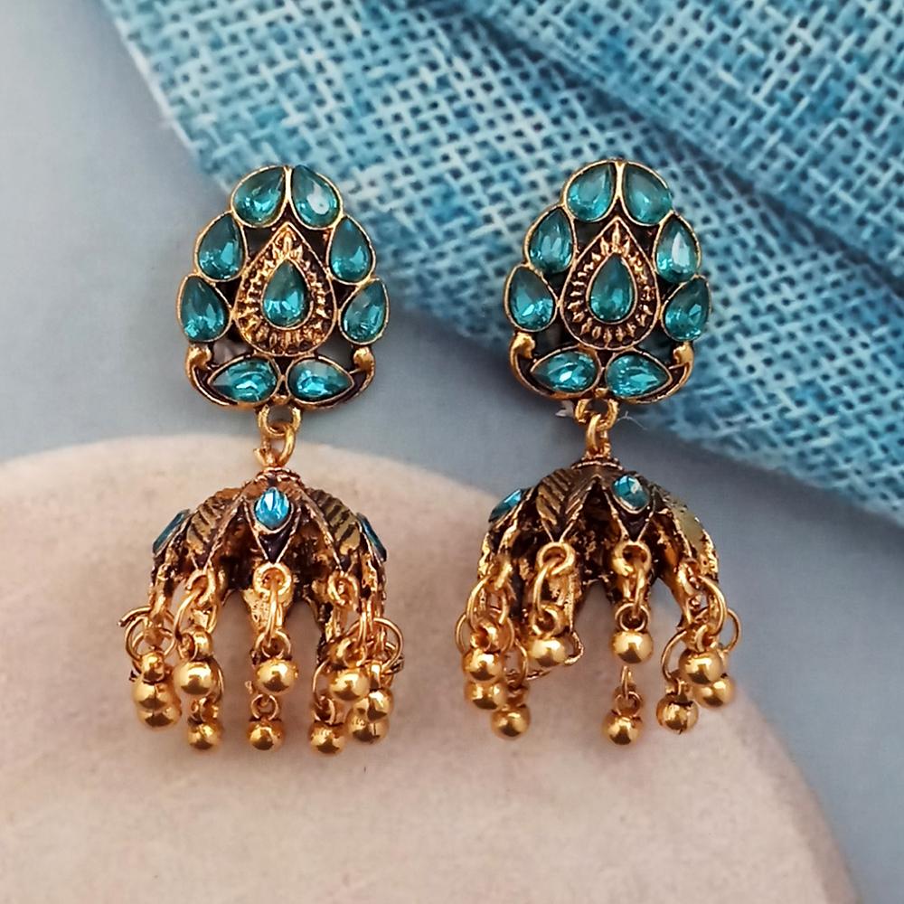 Woma Blue Austrian Stone Gold Plated Jhumka Earrings - 1318352C