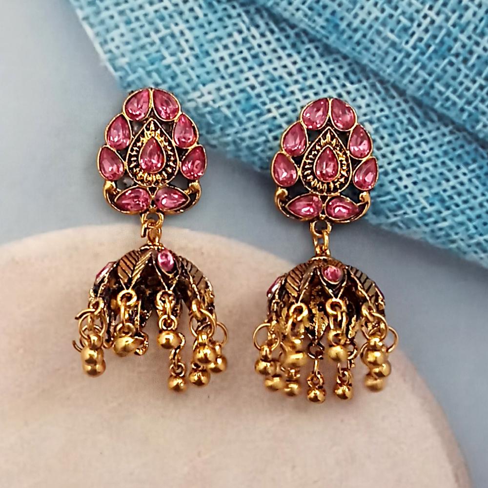 Woma Pink Austrian Stone Gold Plated Jhumka Earrings - 1318352E