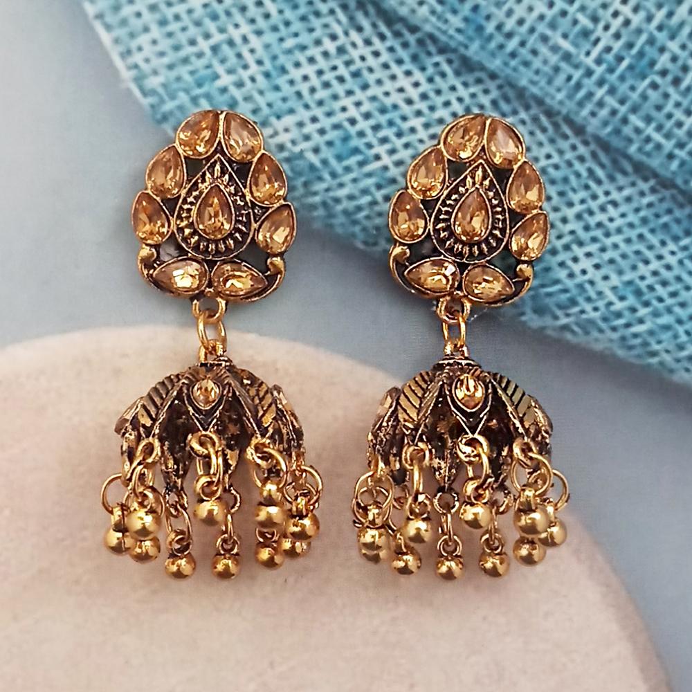 Woma Brown Austrian Stone Gold Plated Jhumka Earrings - 1318352F