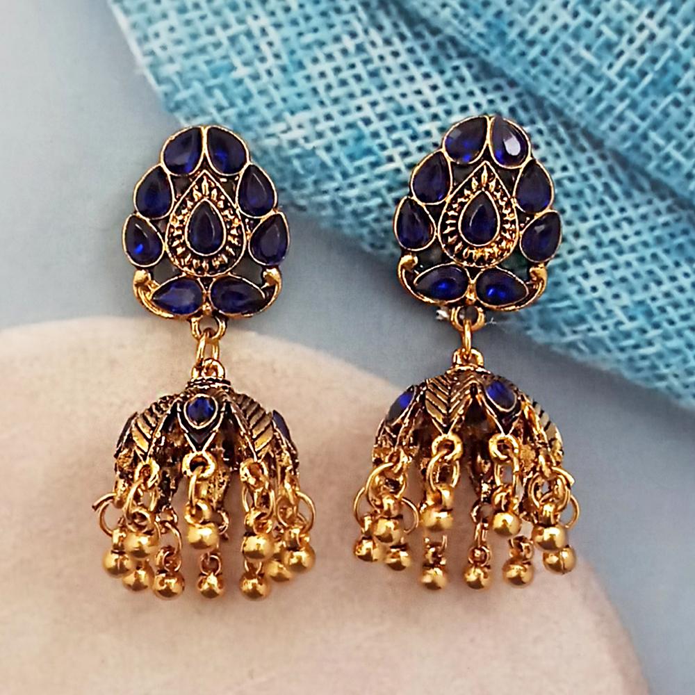 Woma Blue Austrian Stone Gold Plated Jhumka Earrings - 1318352G