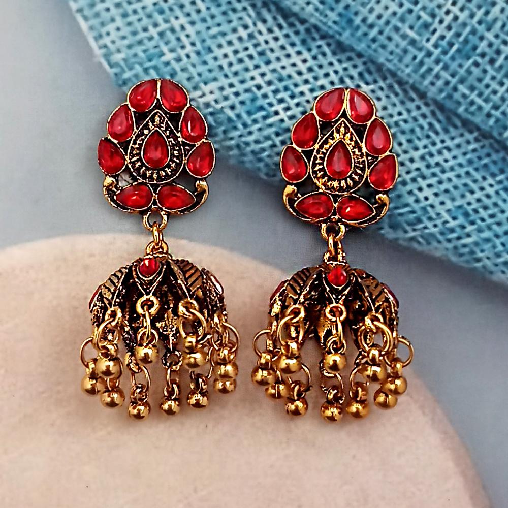 Woma Red Austrian Stone Gold Plated Jhumka Earrings - 1318352H