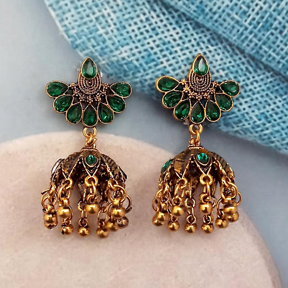 Woma Green Austrian Stone Gold Plated Jhumka Earrings - 1318353A