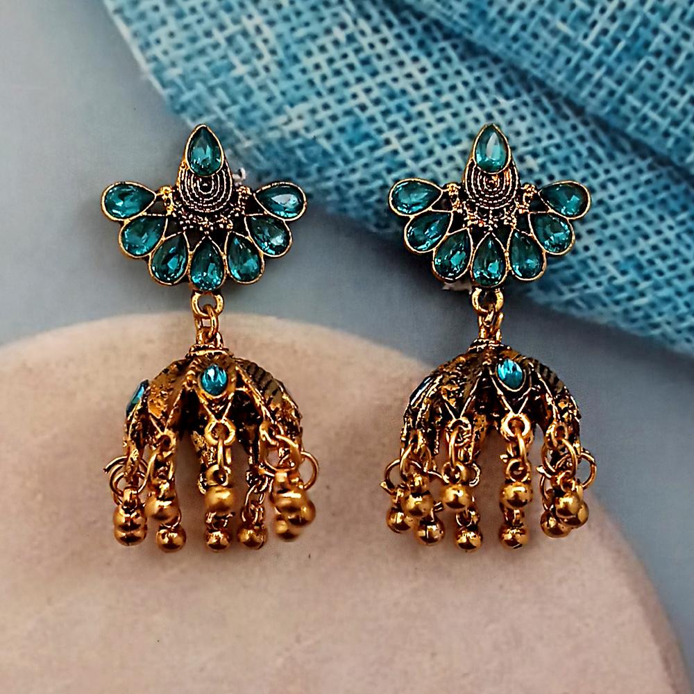 Woma Blue Austrian Stone Gold Plated Jhumka Earrings - 1318353C