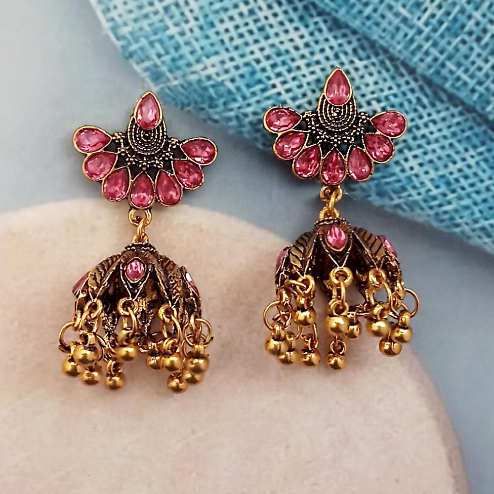 Woma Pink Austrian Stone Gold Plated Jhumka Earrings - 1318353E