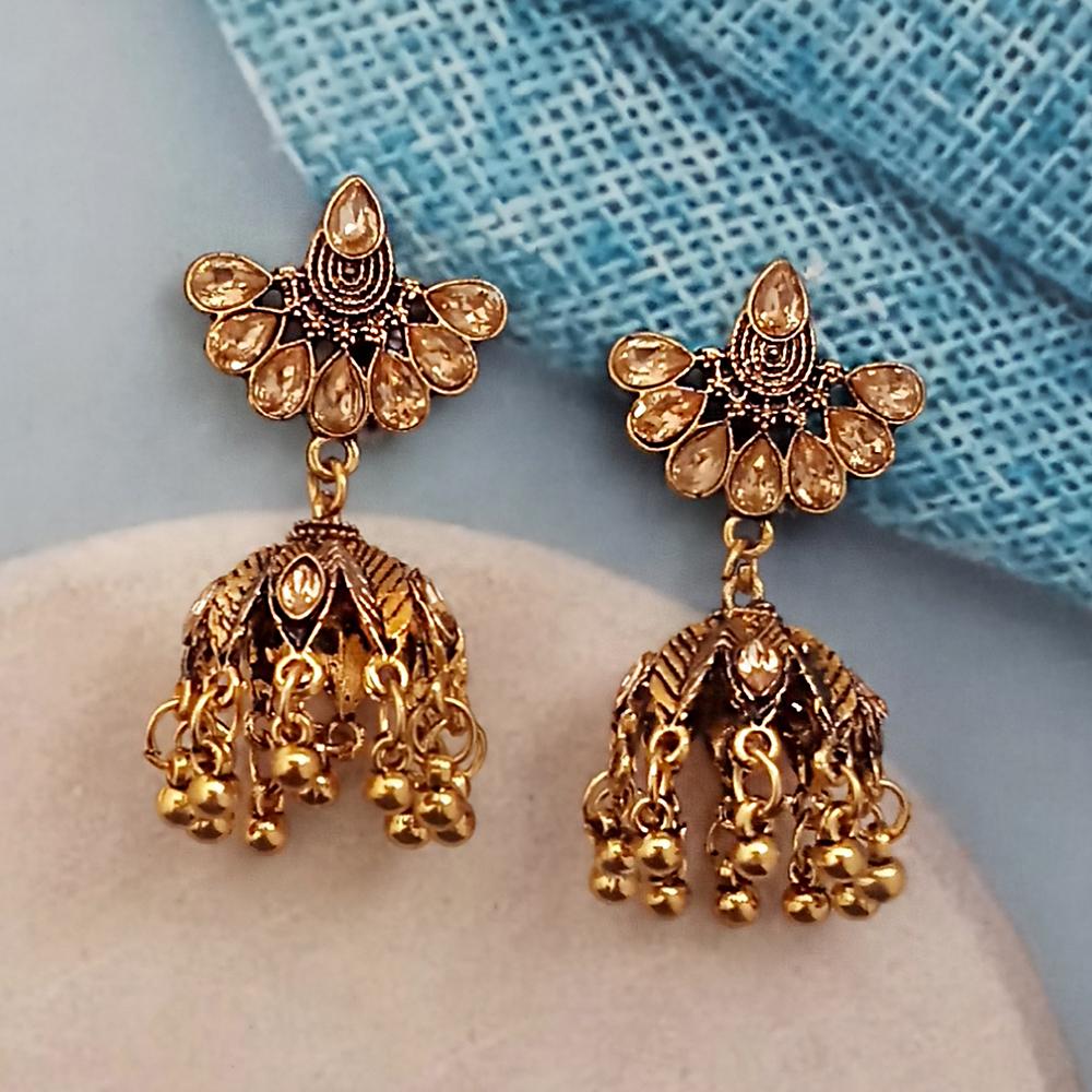 Woma Brown Austrian Stone Gold Plated Jhumka Earrings - 1318353F