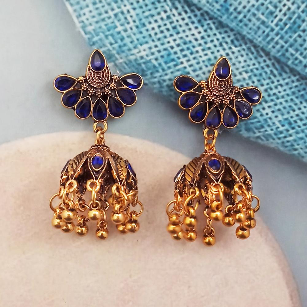 Woma Blue Austrian Stone Gold Plated Jhumka Earrings - 1318353G