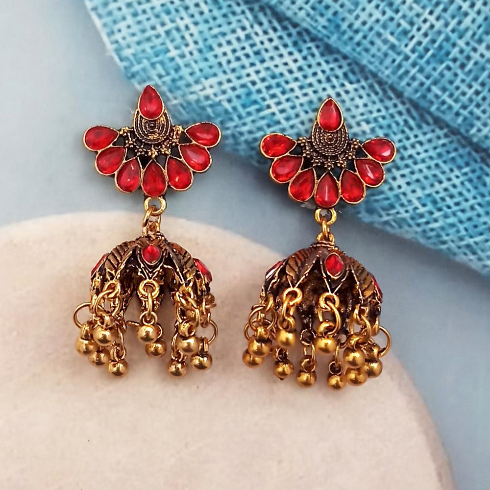 Woma Red Austrian Stone Gold Plated Jhumka Earrings - 1318353H